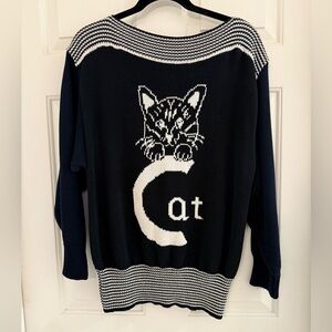 Rawlings Cat Boatneck Knit Sweater Vintage Rare